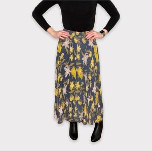 LOFT Outlet Blue Dusty Pink Floral Pleated Maxi Skirt Size XS Petite